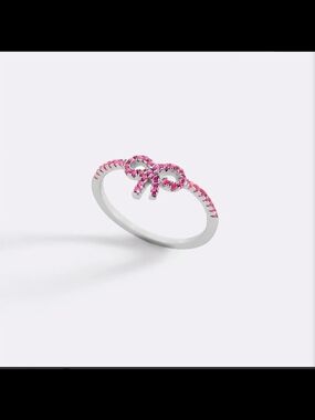 Mint & Lily Sterling Silver Pink Stone Pave Bow Ring - NIB - Size 8